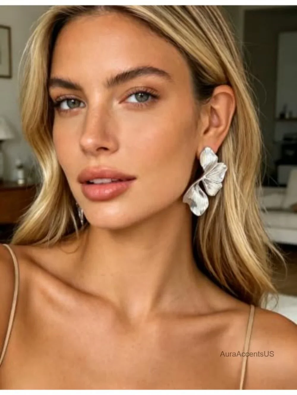 14K Gold Plated Floral Drop Earrings, Large Chunky Dangle Earrings for Women,